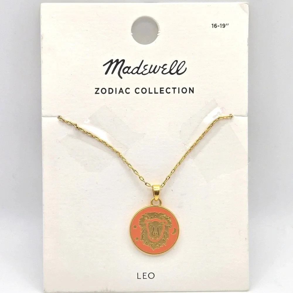 Madewell‎ Zodiac Collection Leo Lion Pendant Necklace Gold Tone Orange - Picture 3 of 7